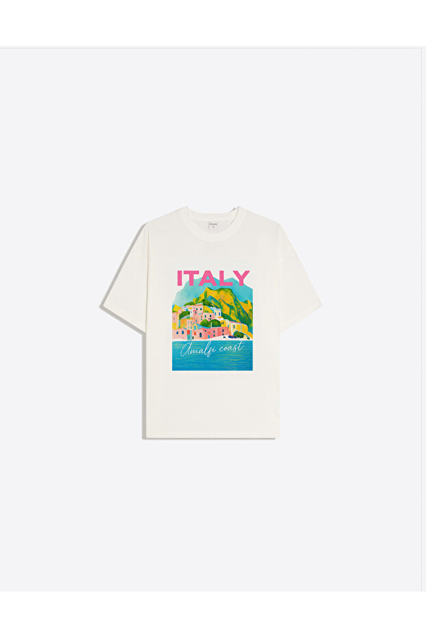 Italy Printed Crew Neck Basic Trend Women's T-Shirt