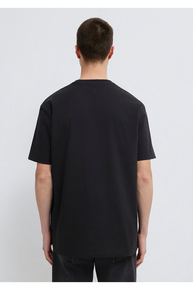 Cep Detaylı Siyah Basic Tişört Loose Fit / Bol Rahat Kesim 066248-900 - 5