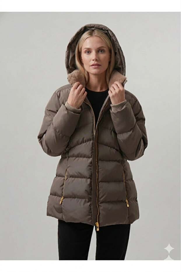 Women's Coat with Detachable Hood and Inflatable Jacket