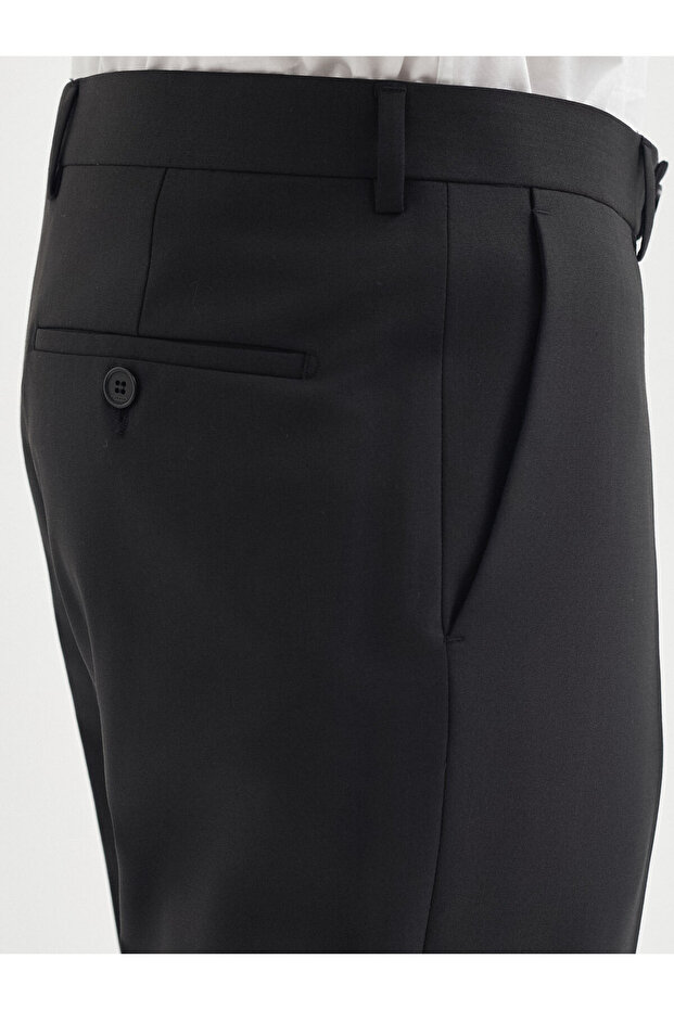 Siyah Yün Karışımlı Casual Pantolon - 4