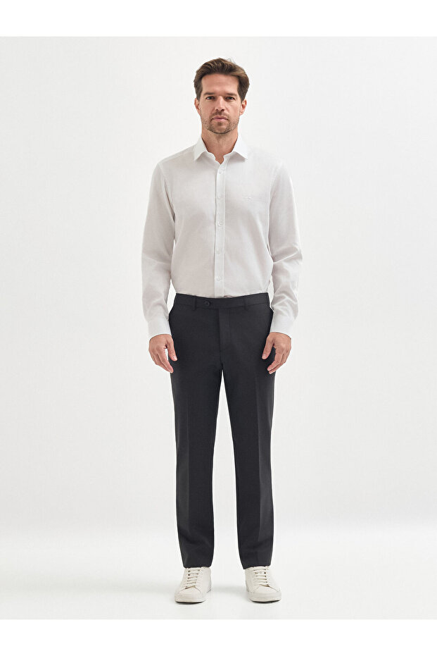 Siyah Yün Karışımlı Casual Pantolon - 1