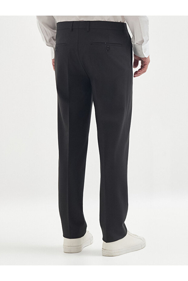 Siyah Yün Karışımlı Casual Pantolon - 3