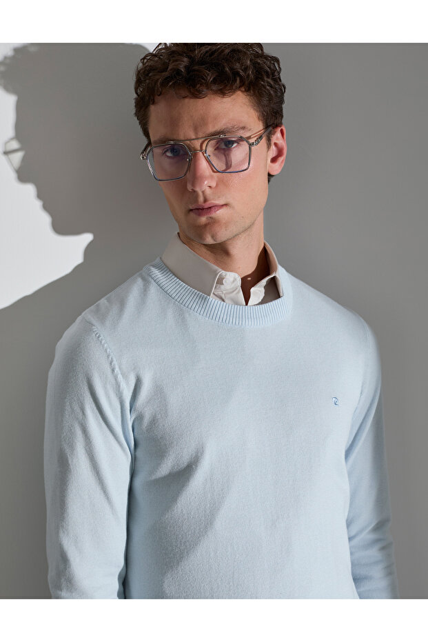 Light Blue Slim Fit Crew Neck Basic Sweater 50314192-Vr003