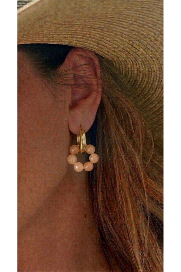 Steel Ring - Natural Stone Earrings (Inner Diameter 1.5 Cm) Puppy