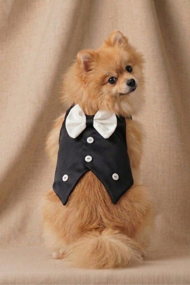 Dog Tuxedo with Bow Tie - Stretchy Fabric Dog Suits - Stylish Dog Grooming Suit with Velcro Fastening