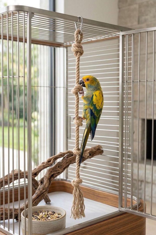 Parrot Stress Rope 80 cm 10mm Thick Jute Rope Climbing Toy Natural Bird Toy with Carabiner