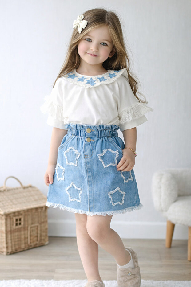 Girl's Jeans Skirt Suit
