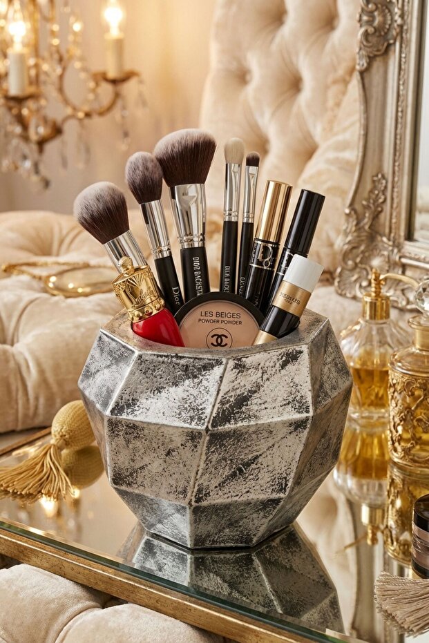 Makeup Organizer, Makeup Brush Holder, Makeup Organizer Set, Antique Silver Finish, Model 20