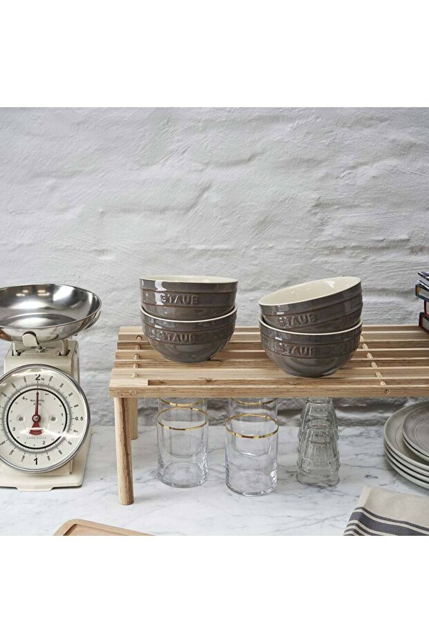 Seramik Kase 4'lü Set 14 cm Antik Gri - 2