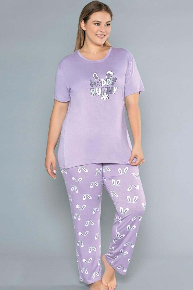Plus Size Oversized Viscose Short Sleeve Summer Pajama Set B08-76