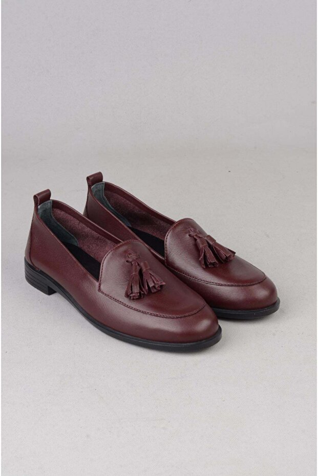 Seç 2504 Genuine Leather Women's Flat Shoes Burgundy