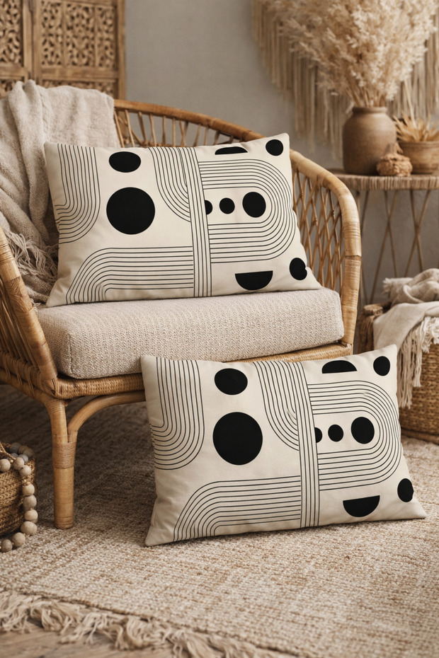 Light Lines and Geometric Objects Patterned 2-Piece Rectangular Throw Pillow Cover - 6