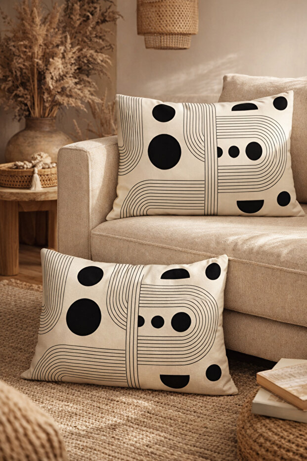 Light Lines and Geometric Objects Patterned 2-Piece Rectangular Throw Pillow Cover - 4
