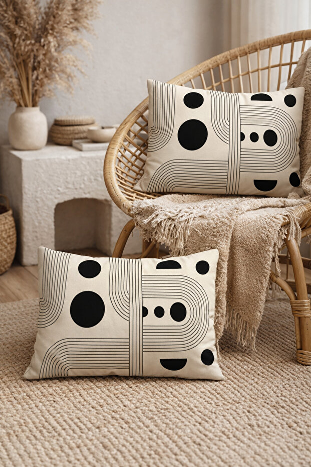 Light Lines and Geometric Objects Patterned 2-Piece Rectangular Throw Pillow Cover - 5