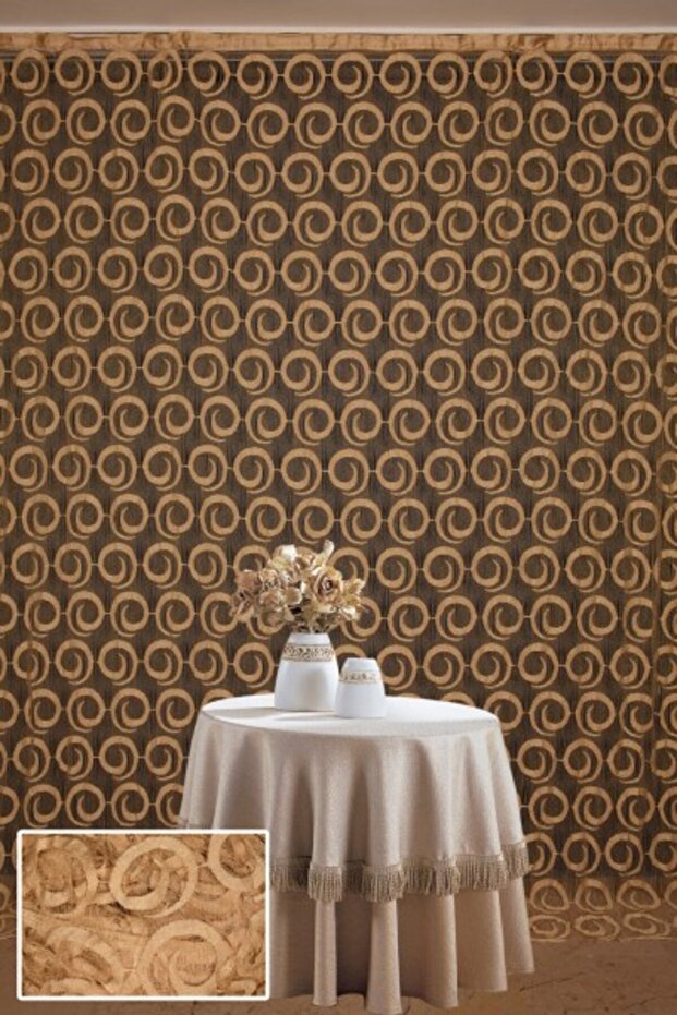 Vakko Model Gold Color Rope Curtain Ready Made Buttons Sewn on Rope Curtain 300*270 cm