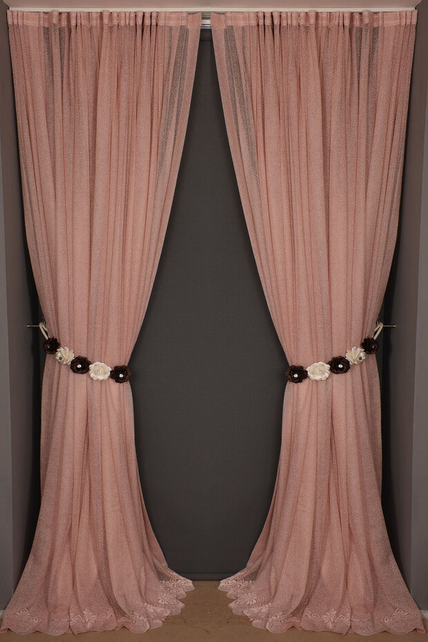 Dar Etek Model Powder Color Single Wing Ready-Made Pleated Background Curtain 300*260