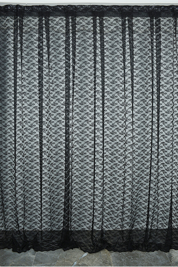 Flower Black Color Single Wing Ready-Made Pleated Background Curtain 300*260 cm