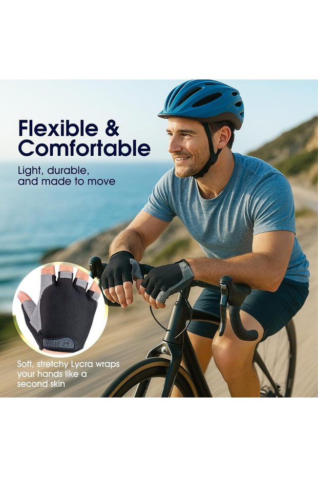 Half-Finger Ice Silk Cycling Gloves, Breathable Anti-Slip Sports Gloves for Men Women