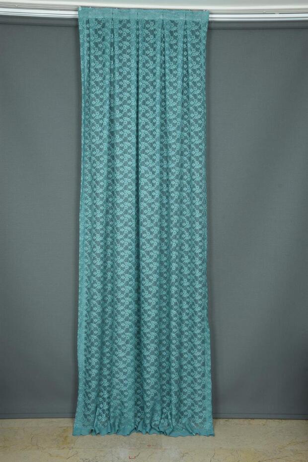 Flower Model Petrol Green Color Single Wing Ready-Made Pleated Background Curtain 75*260 cm