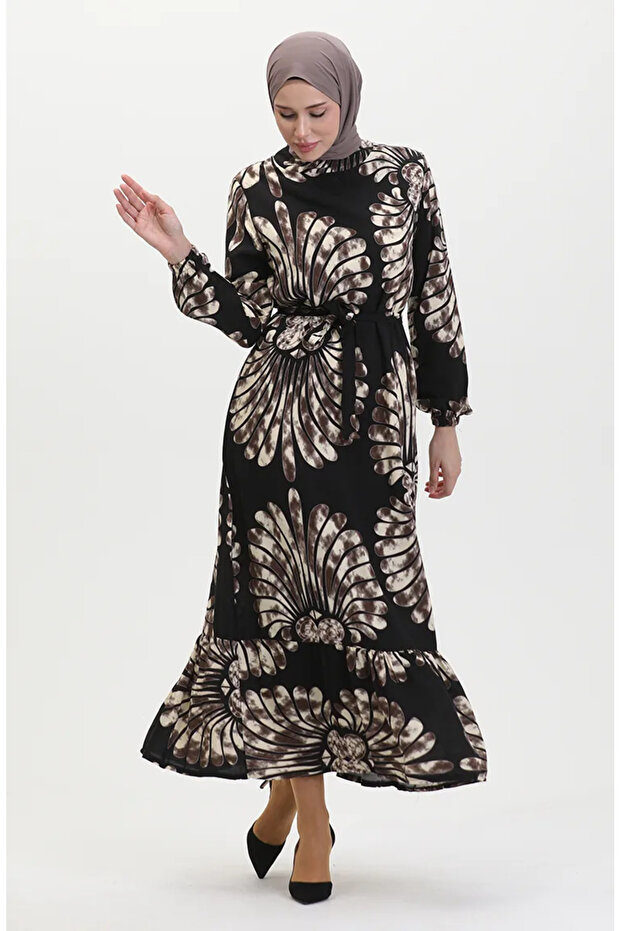 Ruffled belted dress with skirt 50171-02 black