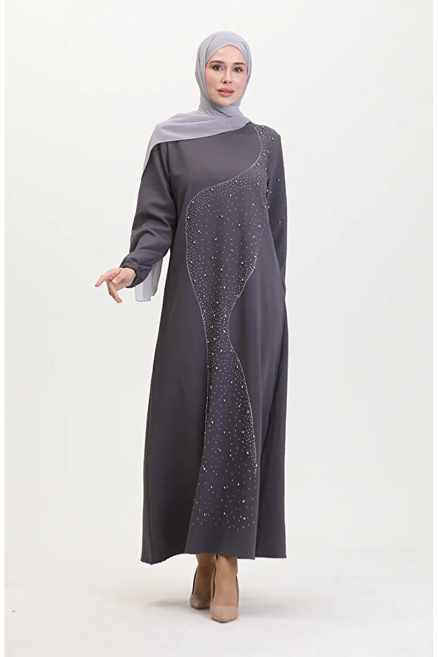 Stone Printed Evening Dress 0407-06 Gray
