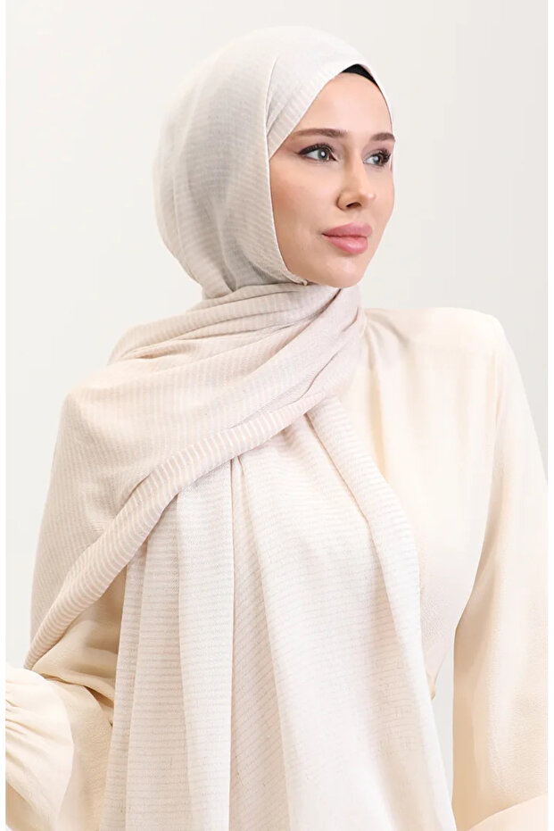 شال كتان منقوش بخطوط 70286-01 بيج