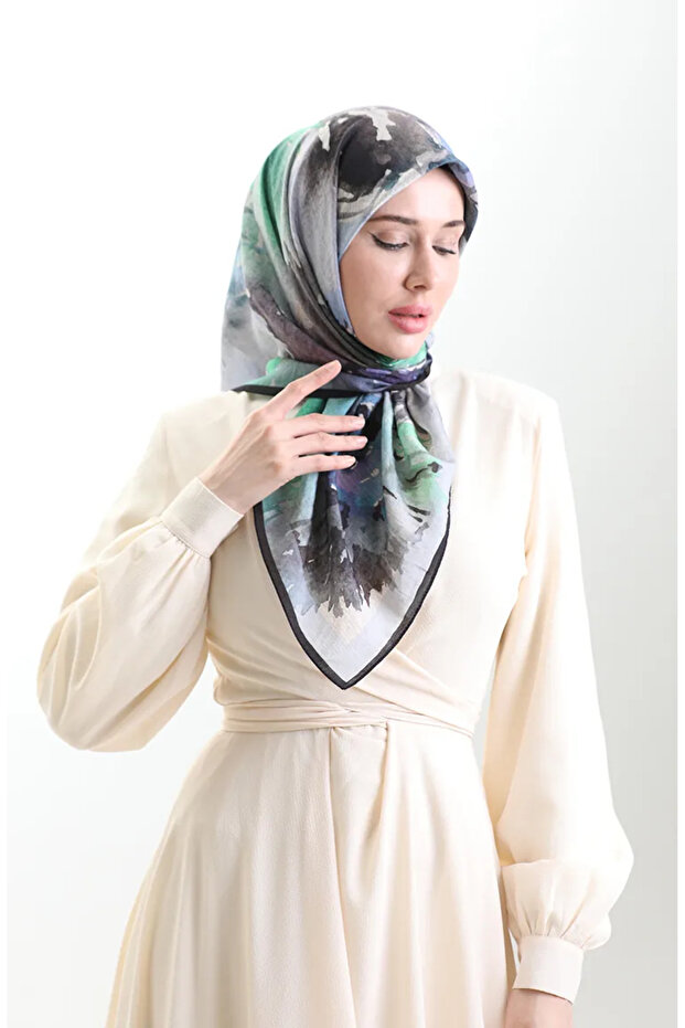 Karaca patterned natural fiber scarf 82016-08 black gray