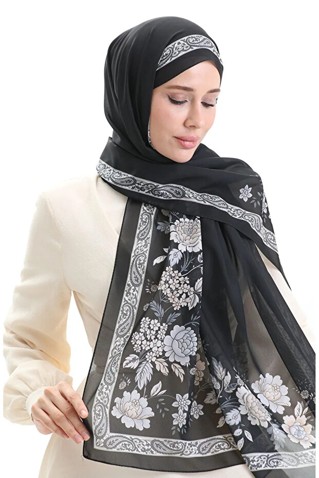 Patterned Soft Shawl 70271-06 Black - 2