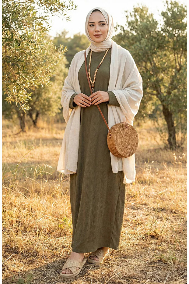 Batwing Sleeve Crepe Dress 2000-01 Khaki