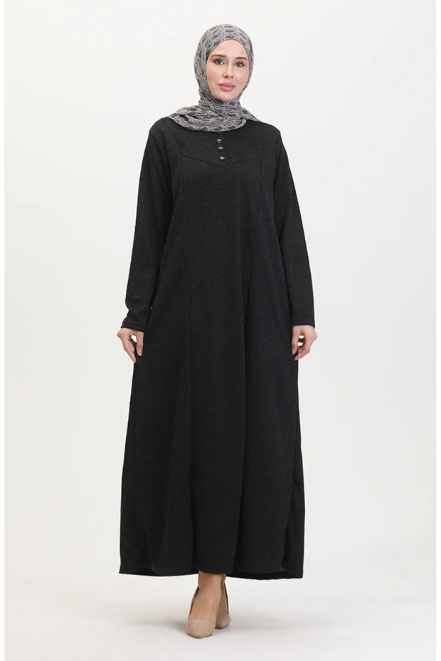 Plus Size Button Detail Dress 0532-01 Black