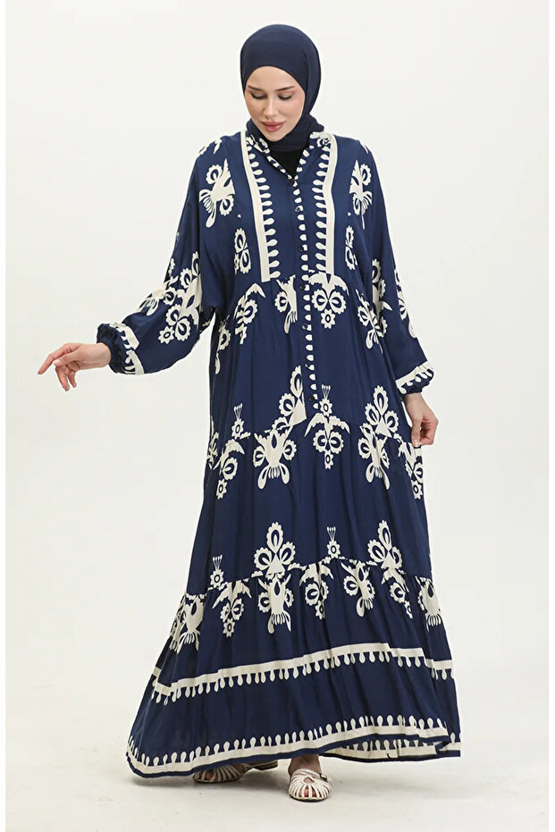 Balloon Sleeve Dress 4091-02 Navy Blue