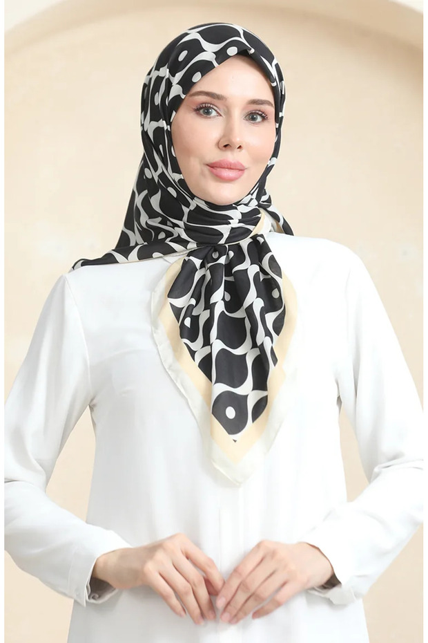 Soft Cotton Scarf 19090-03 Black Beige