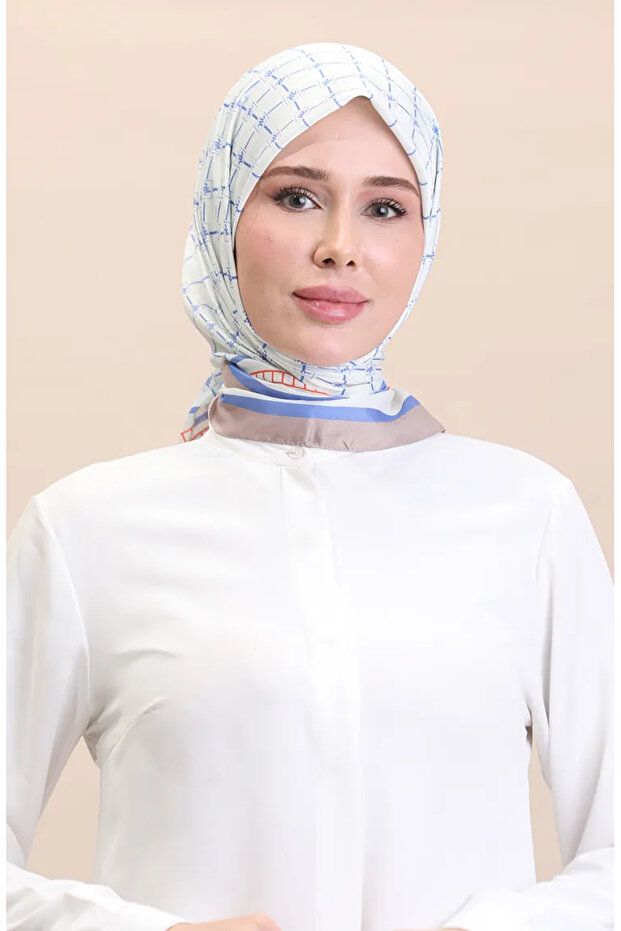Soft Cotton Scarf 19091-11 White Denim Blue