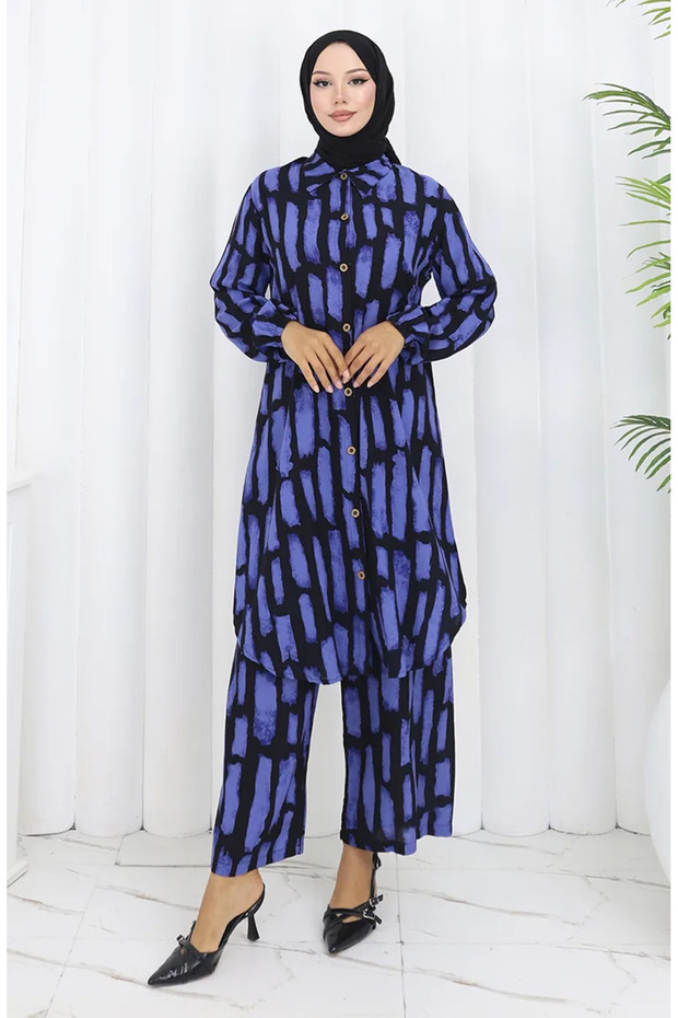 Viscose Fabric Tunic Trousers Double Set 0131-02 Eggplant Color