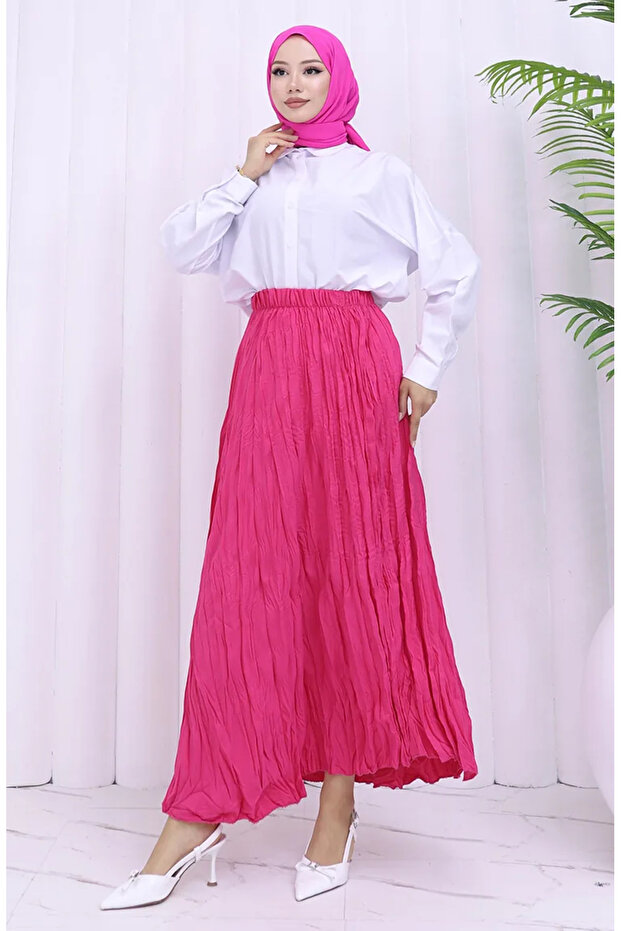 Elastic Waist Crash Skirt 0050-01 Fuchsia