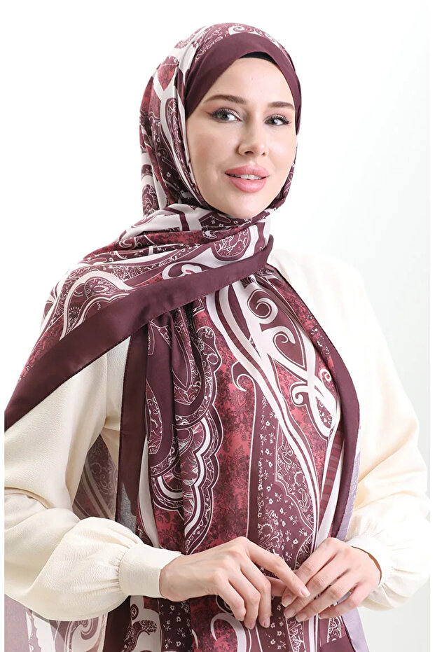 شال ناعم منقوش 70313-10 فيشني - 1