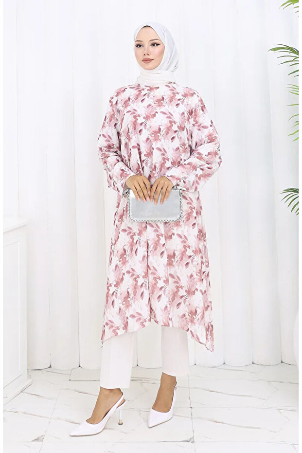 Patterned crepe tunic 1014-01 brown - 2