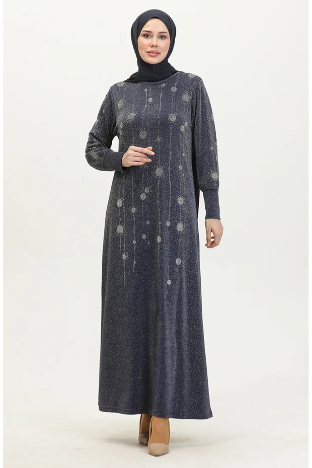 Embellished Glittery Dress 0408-03 Navy Blue