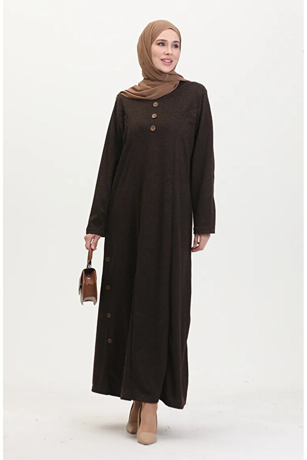 Plus Size Button Detail Dress 0533-02 Brown