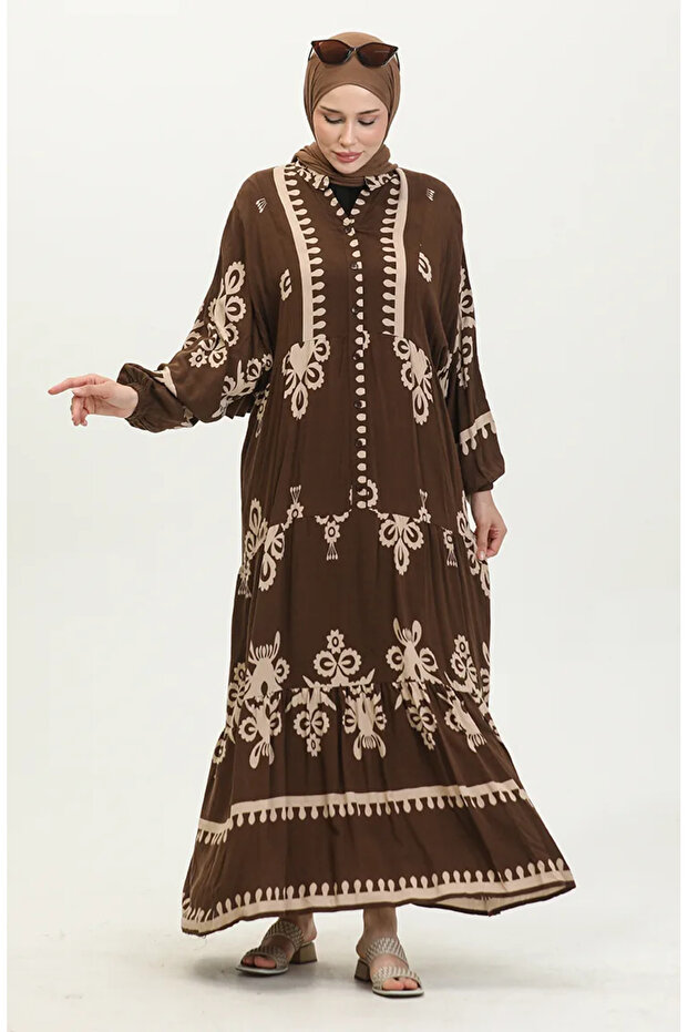Balloon Sleeve Dress 4091-01 Brown