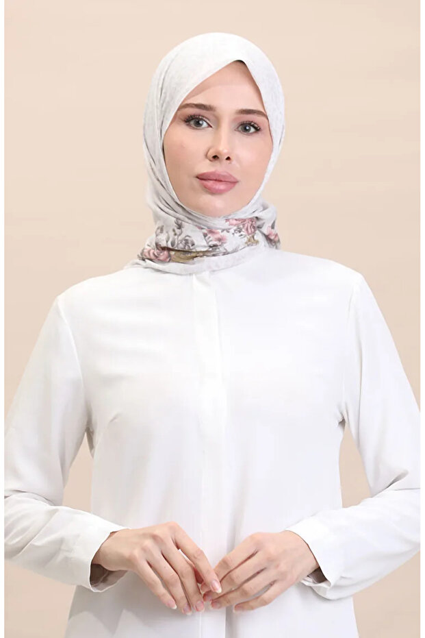 وشاح منقوش فلوفر-01 كريمي بني مزخرف