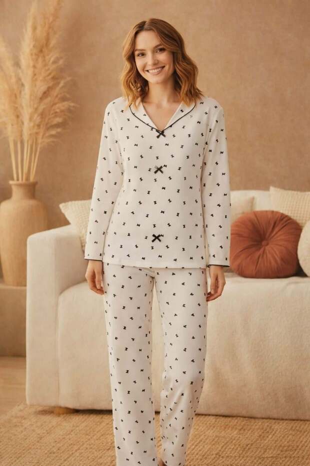Women's 15997 Ribbed Knit 100% Cotton Long Sleeve Pajamas Set