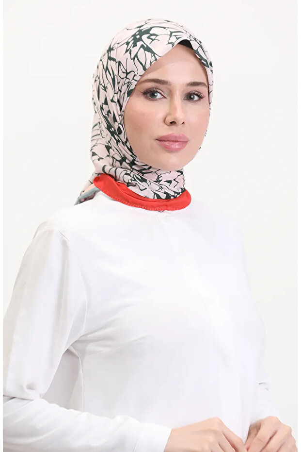 وشاح ناعم منقوش 70249-04 برتقالي أخضر داكن