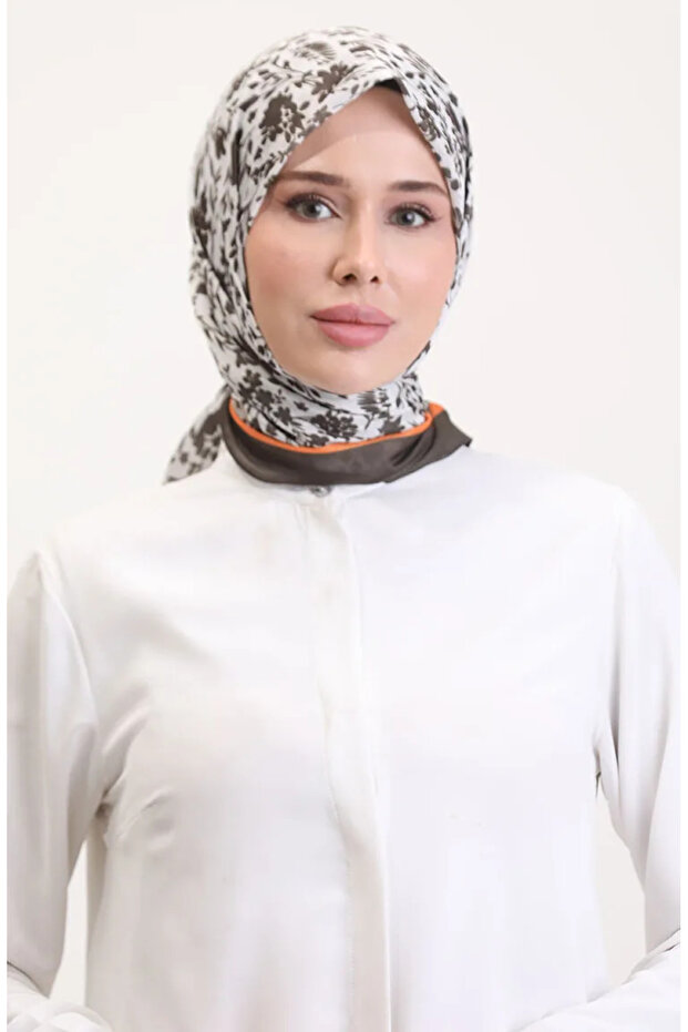 وشاح ناعم منقوش 70261-05 بني برتقالي