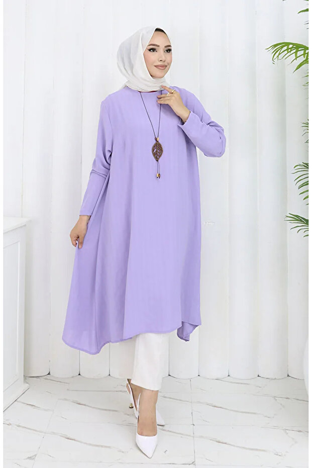 Crepe Fabric Casual Tunic 1011-02 Lilac