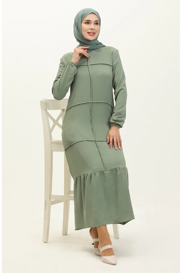 Aerobin fabric pleated dress 6595-05 green