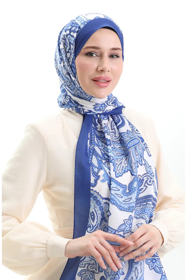 شال ناعم منقوش بنمط عرقي 70296-03 ساكس إنديجو
