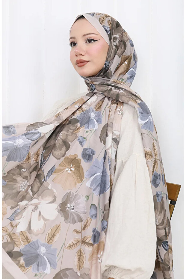 Patterned Cotton Cocoon Shawl 70323-01 Stone Gray