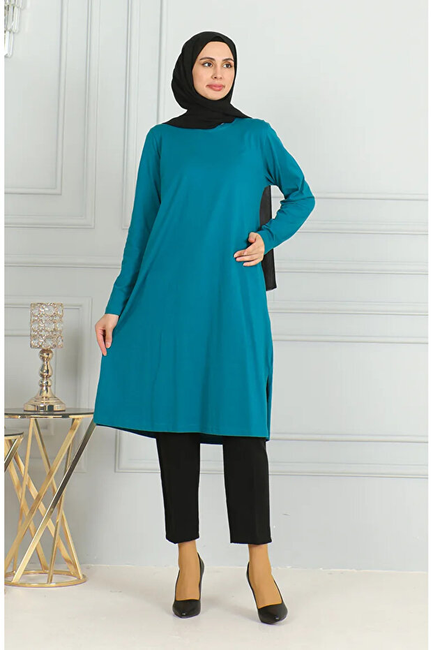 Slit Long Tunic 9141-04 Petrol