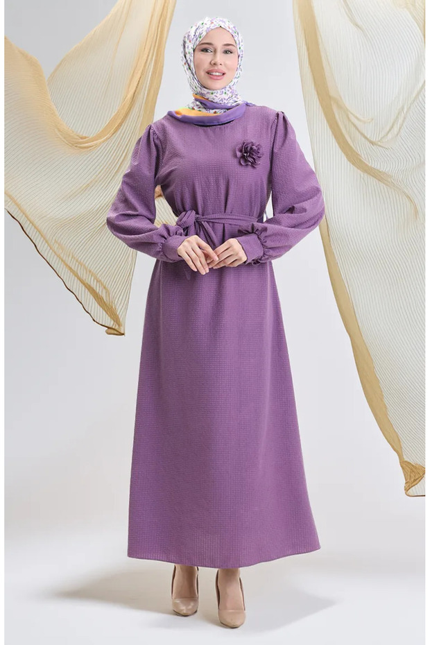 Seersucker Belted Dress 2043-02 Lilac